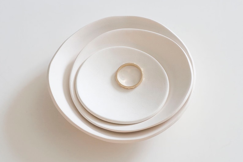 ceramic: RAW CLAY simple ceramic dish white ring dish, tiny clay dish, very SMALL dishes no glaze, no refection, paintable made in usa image 1