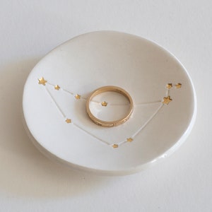 Genuine 22K GOLD Stars CONSTELLATION Ceramic Ring Dish, Astrology, Horoscope, made with rustic natural clay small 3 dish made in usa image 4