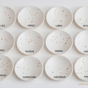 Genuine 22K GOLD Stars CONSTELLATION Ceramic Ring Dish, Astrology, Horoscope, made with rustic natural clay small 3 dish made in usa image 10