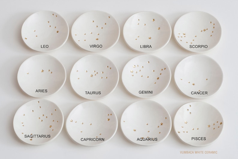 Genuine 22K GOLD Stars CONSTELLATION Ceramic Ring Dish, Astrology, Horoscope, made with rustic natural clay small 3 dish made in usa image 10