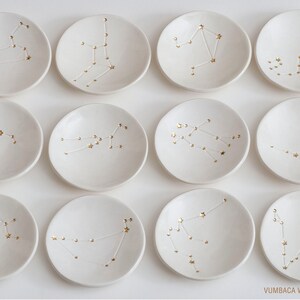 Genuine 22K GOLD Stars CONSTELLATION Ceramic Ring Dish, Astrology, Horoscope, made with rustic natural clay small 3 dish made in usa image 2