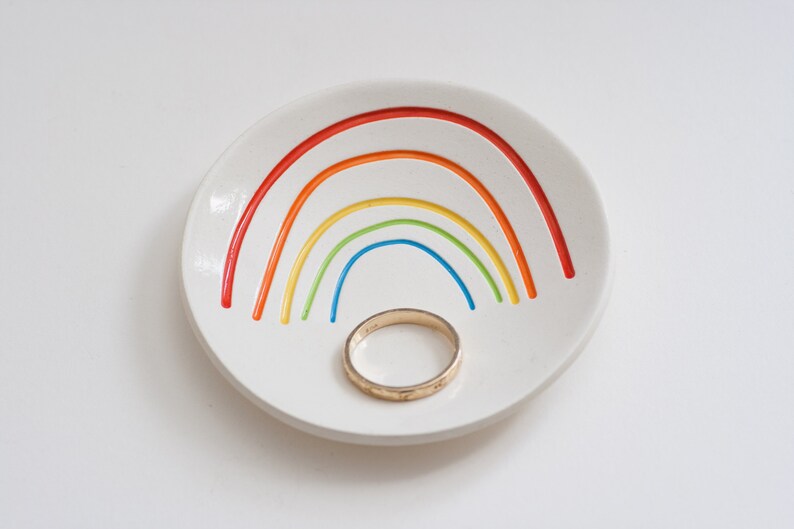 ceramic: Big RAINBOW ring dish, original art / colorful simple ring dish / 3 dish made in the usa image 3