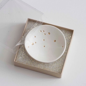 Genuine 22K GOLD Stars CONSTELLATION Ceramic Ring Dish, Astrology, Horoscope, made with rustic natural clay small 3 dish made in usa image 5