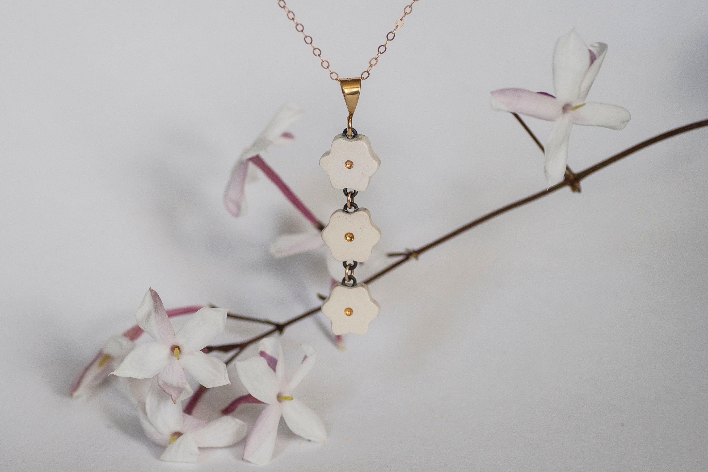 Ceramic WHITE FLOWERS Necklace White Flower Drop Necklace Etsy Singapore