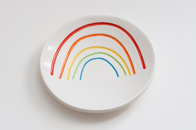 ceramic: Big RAINBOW ring dish, original art / colorful simple ring dish / 3 dish made in the usa image 2