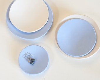 ceramic: SKY Blue RAW simple ceramic dish - NO Glaze, Unprotected, no reflections underglaze, made in usa