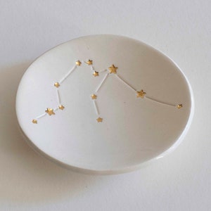 Genuine 22K GOLD Stars CONSTELLATION Ceramic Ring Dish, Astrology, Horoscope, made with rustic natural clay small 3 dish made in usa image 3