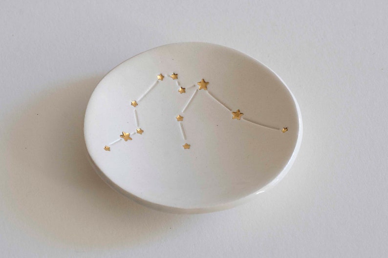 Genuine 22K GOLD Stars CONSTELLATION Ceramic Ring Dish, Astrology, Horoscope, made with rustic natural clay small 3 dish made in usa image 3