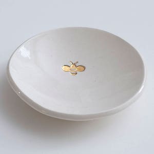 ceramic: Genuine 22k Gold BEE Ring Dish, bumblebee, jewelry holder, honeycomb small 3 dish made in the usa DISH & Gift Box