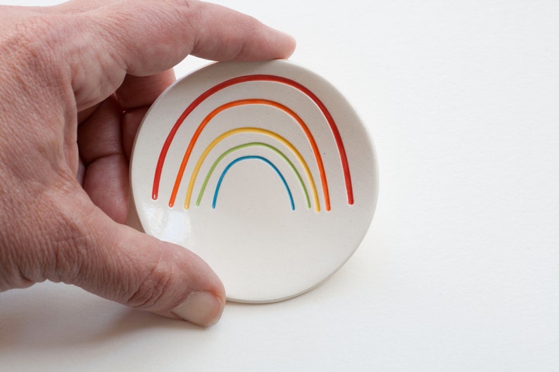 ceramic: Big RAINBOW ring dish, original art / colorful simple ring dish / 3 dish made in the usa DISH only