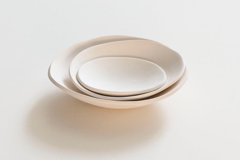 ceramic: RAW CLAY simple ceramic dish white ring dish, tiny clay dish, very SMALL dishes no glaze, no refection, paintable made in usa image 6