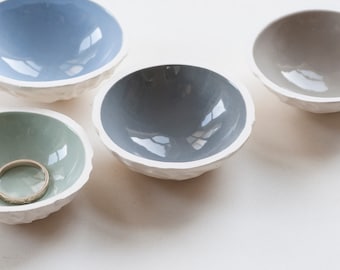 ceramic: Modern Minimalist Bowl, (1) small ceramic ring dish, salt bowl (select light blue, dark grey, sage, taupe)  tiny 2.5" bowl