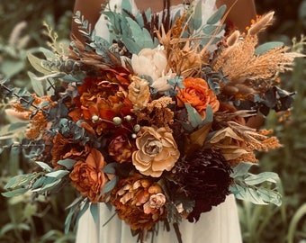 Rust burgundy cinnamon flowers Bridal bouquet Faux bouquet Fall wedding Boho wedding Silk flowers Rust burnt orange bouquet