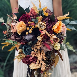 Maroon Orange burgundy teal mustard bouquet
