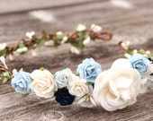 Flower crown wedding navy blue and white maternity floral crown headband