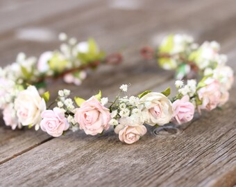 pink flower crown etsy