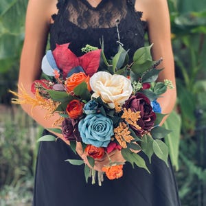 Teal blue burnt orange burgundy bouquet rust fall bouquet jewel tone