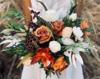 Rust white orange boho bridal bouquet