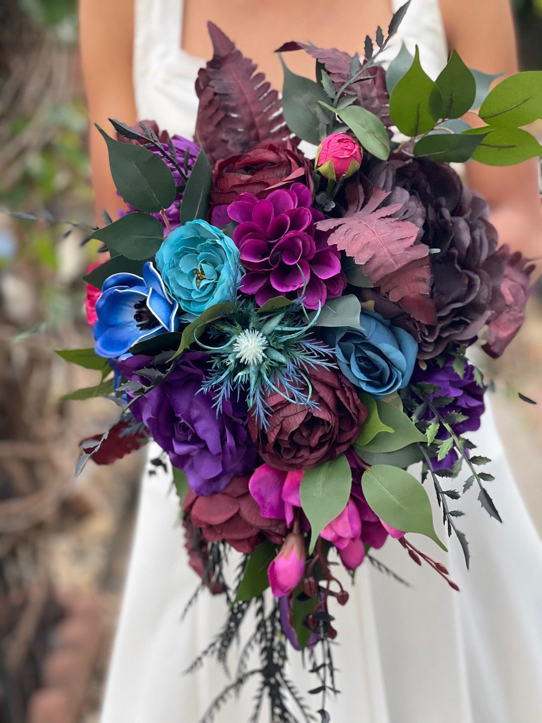 CUSTOM ORDER: Jewel-tone Wedding Cascading Bouquet Purple Magenta Teal ...