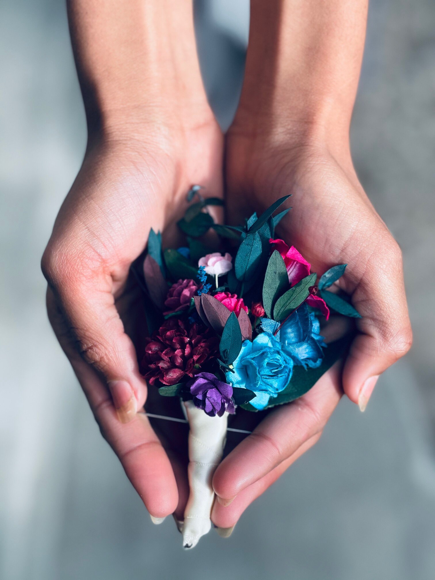 Moody Jewel Tone Cascading Teal Blue Bouquet Fuchsia Purple Wedding ...