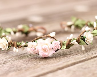 Blush pink headband, Wedding Flower crown