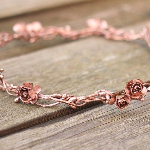 Rose Gold Flower Wedding Crown Floral Bridal Crown Rose Gold Etsy