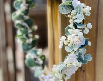 White Eucalyptus babies breath flower crown | White Ivory flower crown | Flower Girl Preserved Floral Crown wedding