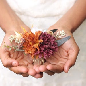 Fall burnt orange burgundy wedding autumn hair comb