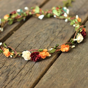 Burnt orange burgundy red cream flower crown