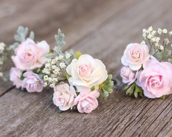 Blush rose pink preserved babies breath hair pin set