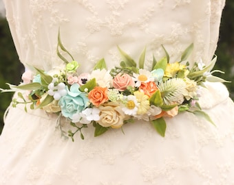 Wildblumen Braut Gürtel, Boho Hochzeit Schärpe, Schleife Krawatte