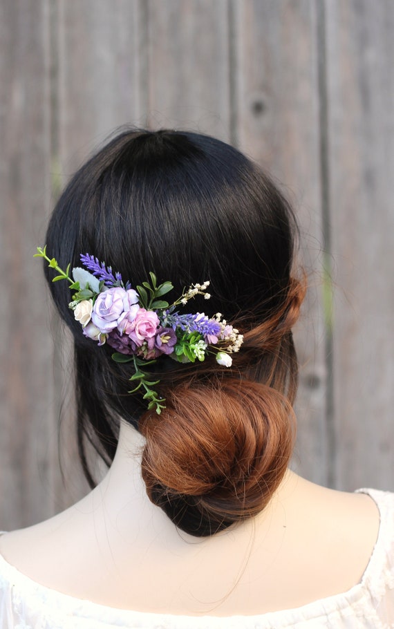 Flower Hair Comb Purple Flower Hair Clip Flower Hair Piece Etsy