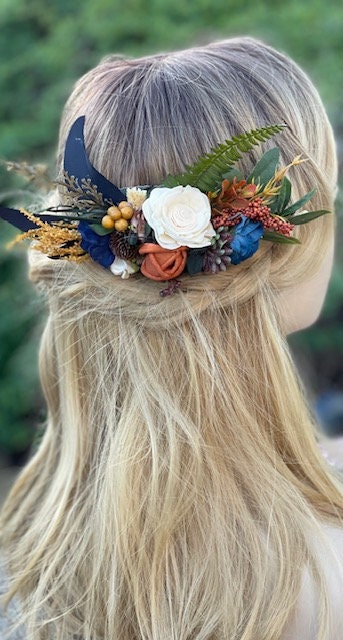  Austrian Crystal Bridal Hair Barrettes, Navy Blue