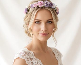 Purple flower crown wedding