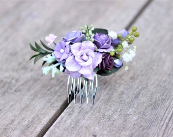 Plum purple lilac flower hair comb  wedding dainty hair piece