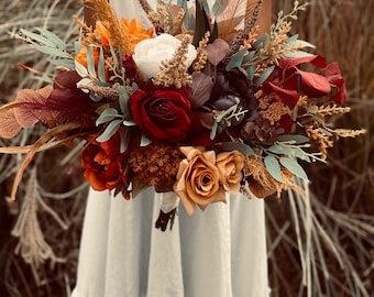 Rust burgundy cinnamon wedding bouquet, large bouquet fall