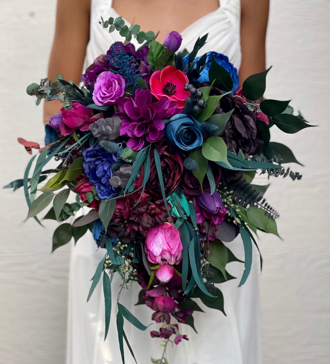Jewel-tone Wedding Purple Magenta Teal Flowers Bridal Bouquet Emerald ...