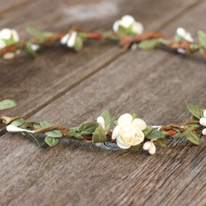 Ivory Wedding Hair Piece, Flower Crown Boho, Leaf Crown, Greenery Hair Wreath, Ivory Flower Headband, Simple Wedding Crown, Floral HairPiece