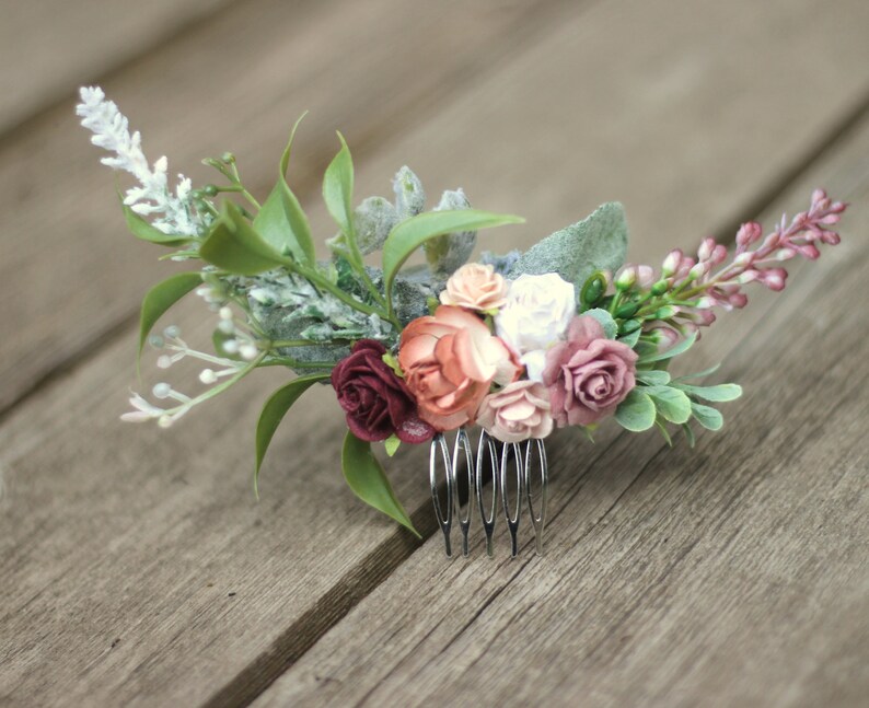 Hair Comb Champagne Flower Hair Clip Flower Comb Burgundy Fall Mauve Flower Hair Comb Wedding Hair Comb Greenery Floral Hair Piece
