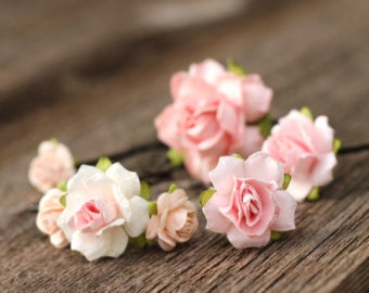 Blush Pink Bobby Pins Hair Set, Pale Pink Floral Hair Pins, Flower Hair Pins, Wedding, Bobby Pins, Bridal Hair Pins, Small Rose Hair Pins