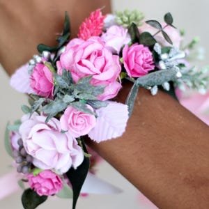 Hot pink fuchsia blush pink prom flower wrist corsage