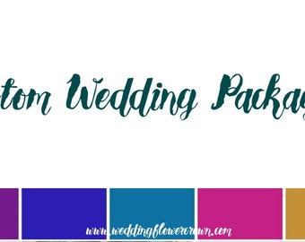 Custom Jewel-tone wedding package cascading bridal bouquet boutonniere hair comb floral arch set centerpiece wedding