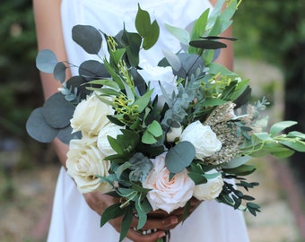 Spring flowers blush white eucalyptus Bouquet, prom flower arrangement