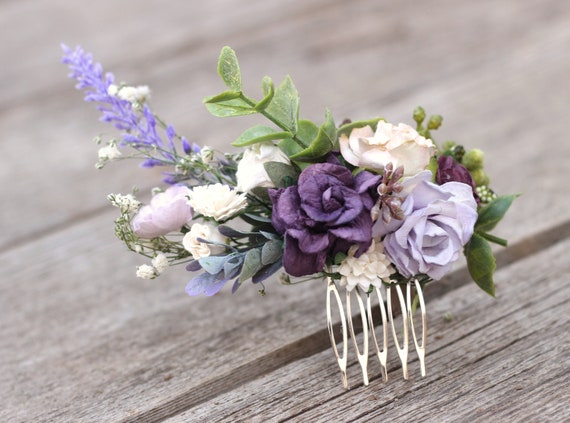 Purple Flower Headpiece Wedding Flower Hair Clip Wedding Etsy