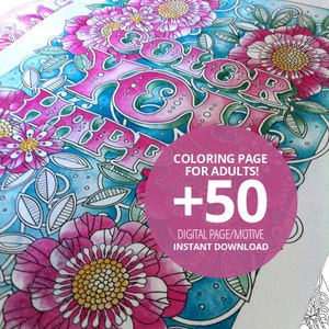 50(!) coloring pages for adult and kids,  instant download, printable pdf