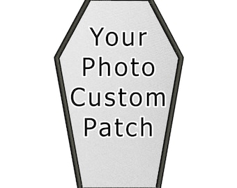 Sarg-Foto-Patch, Individuell bedruckter Canvas-Rückenaufnäher, personalisierter Goth-Horror-Weste-Aufnäher, Gothic-Metalljacken-Emblem