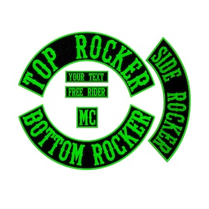 6-teiliges individuell gesticktes Biker-Patch-Set, Rocker-Motorrad-Club-Patches von oben nach unten, personalisiertes Aufnäher-Emblem-Set für Lederwesten