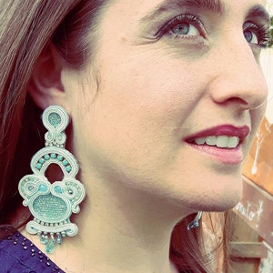 Gigant size earrings in soutache Snowdrop/ Pastel-coloured earrings/ Heavenly Earrings measure XL image 5