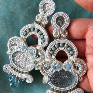 Gigant size earrings in soutache Snowdrop/ Pastel-coloured earrings/ Heavenly Earrings measure XL image 2