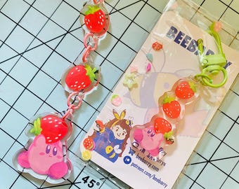 Kirby with Strawberries Keychain